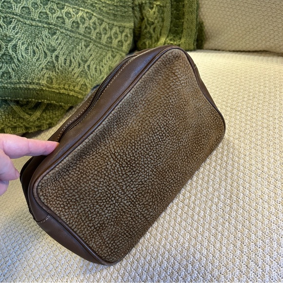 BORBONESE Vintage Redwall Partridge Eye Suede & Leather Clutch Cosmetic Pouch - Picture 10 of 12